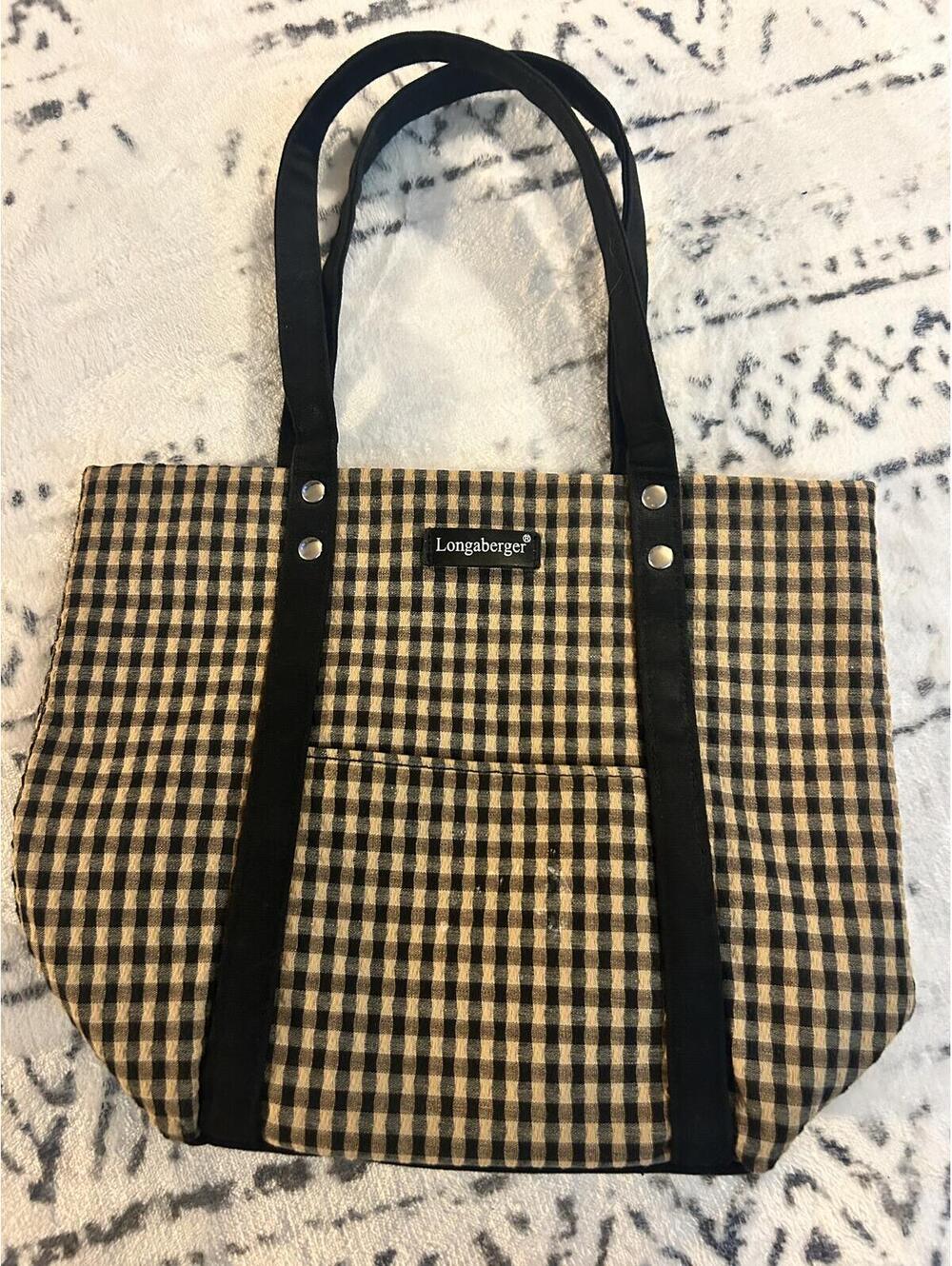 Longaberger Black And Tan Checkered Tote Bag